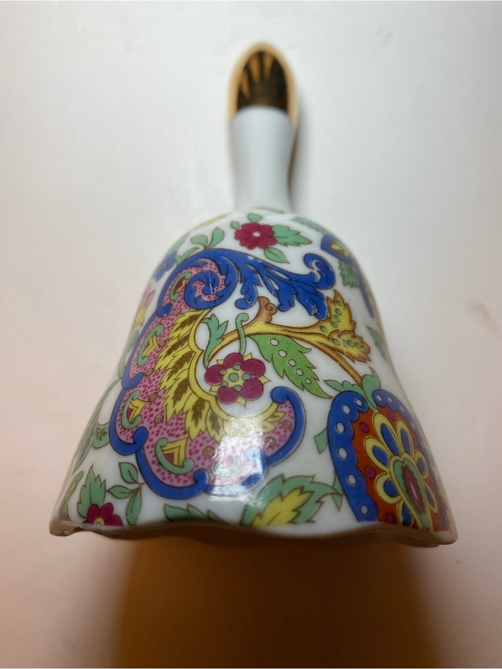 Vintage Lefton porcelain bell featuring Persian Paisley pattern with gilt trim